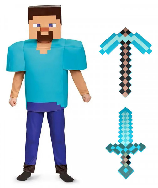 Dětský kostým Minecraft Steve + Krumpáč nebo Meč